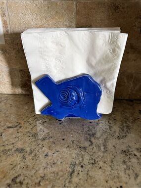 Cobalt Blue Ceramic TEXAS Rose Napkin Holder Bill Holder Handmade Grandma Core